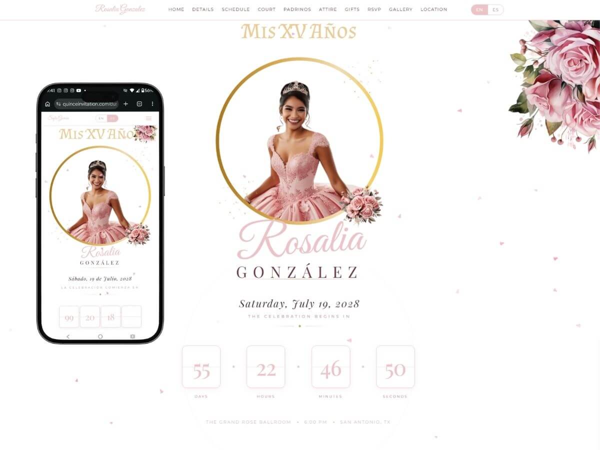 Fully personalized quinceañera invitation design