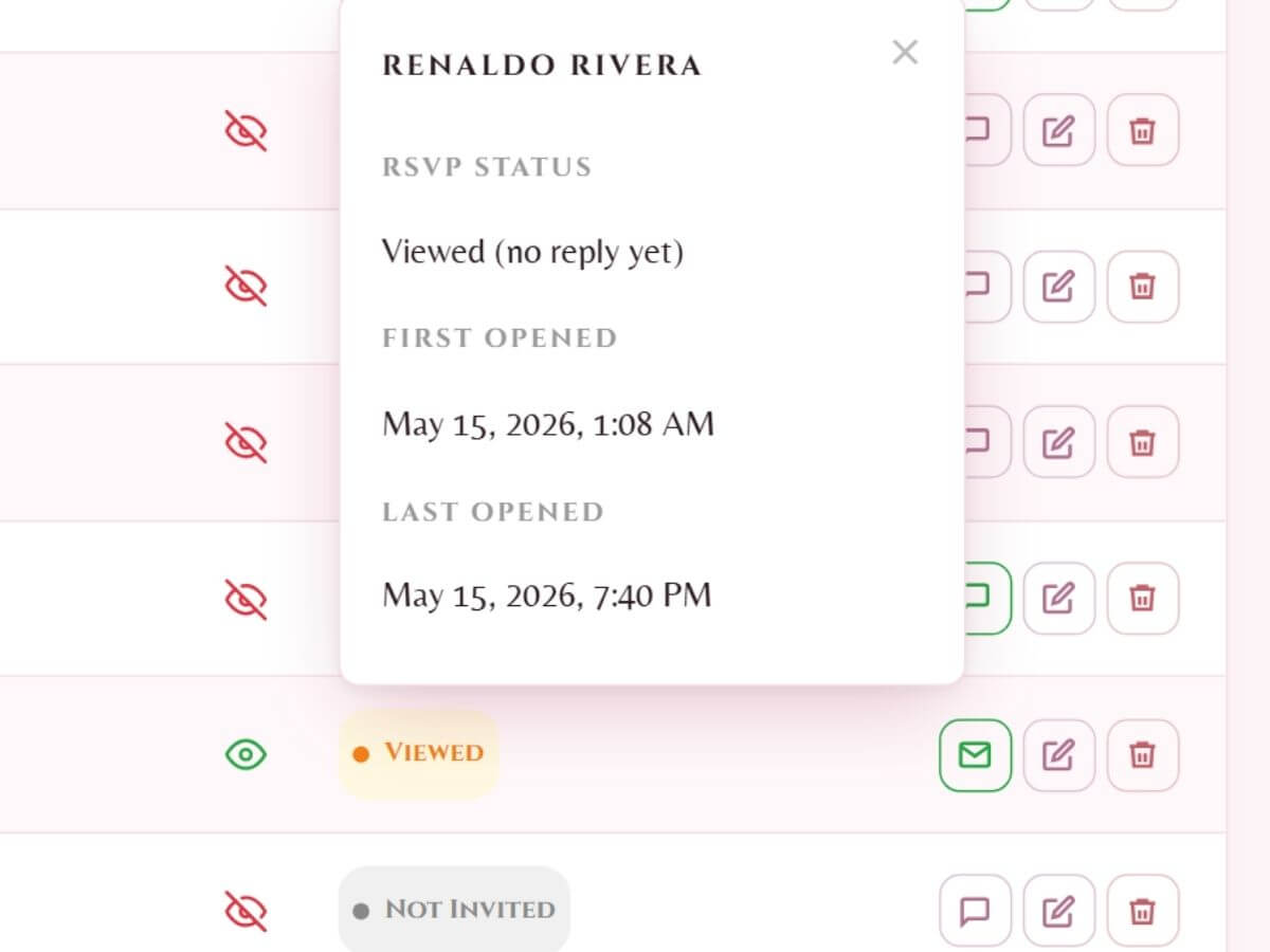 Personalized guest links with open tracking