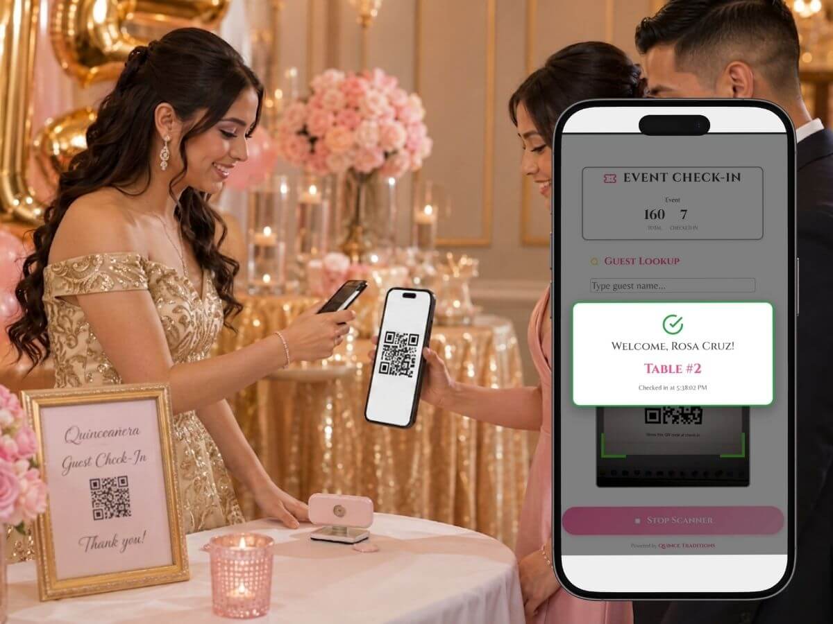 QR check-in system for quinceañera guests