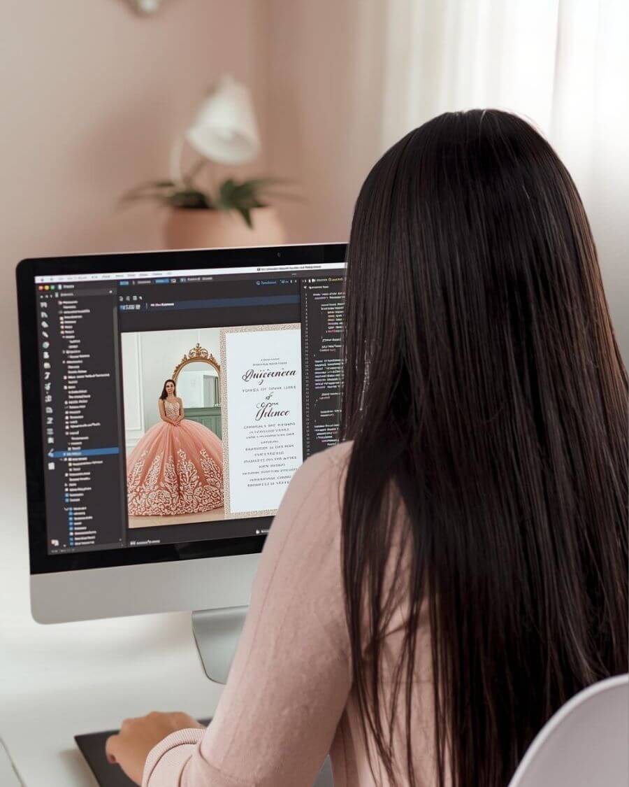 Custom quinceañera invitation page being built