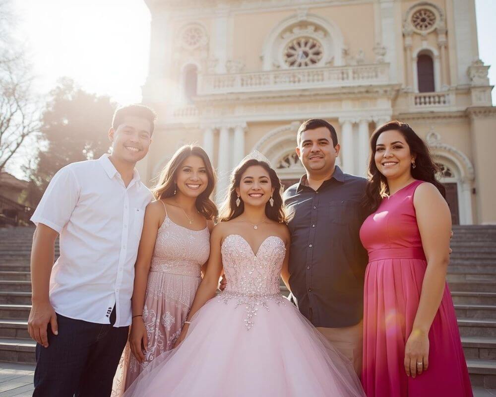 Family gathered for the quinceañera celebration