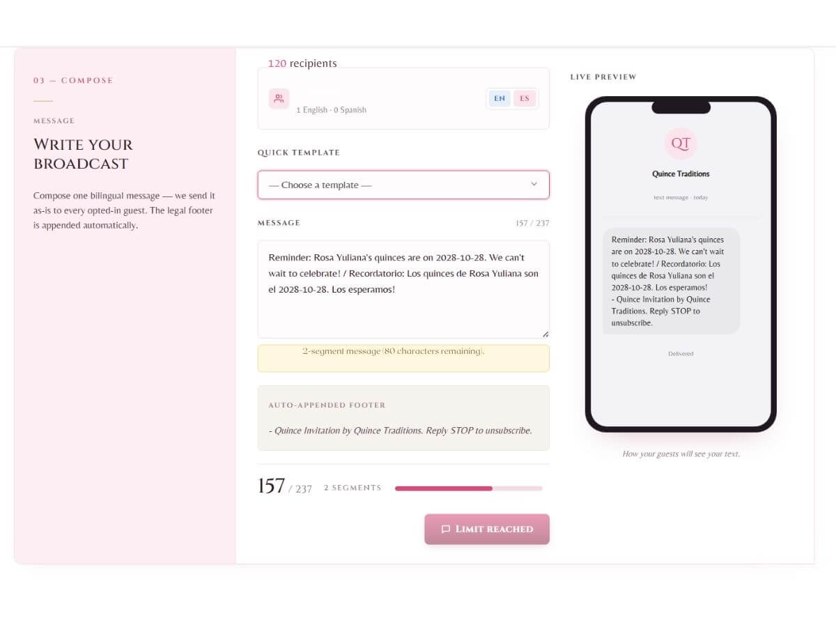 SMS blast system with bilingual templates